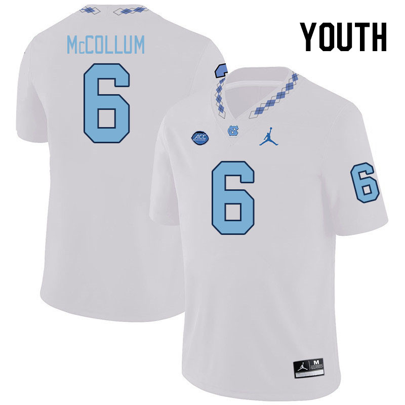 Youth #6 Nate McCollum North Carolina Tar Heels College Football Jerseys Stitched-White